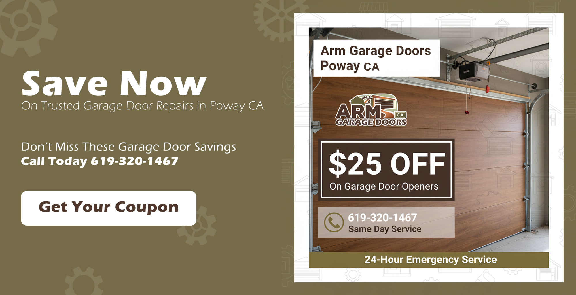 Garage door service discount coupon for repairs and installations in Solana Beach CA